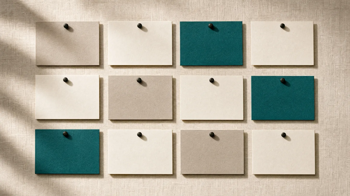 Grid of pinned blank cards with three in teal, representing carrier appointments an independent agency holds
