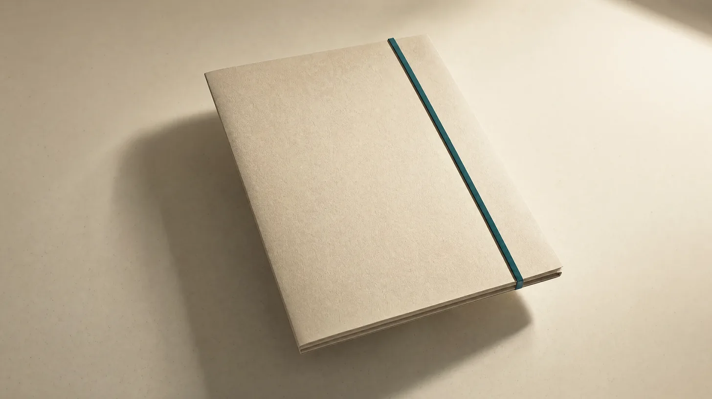 A closed document folder bound with a teal band casting a protective shadow, representing errors and omissions coverage for agents