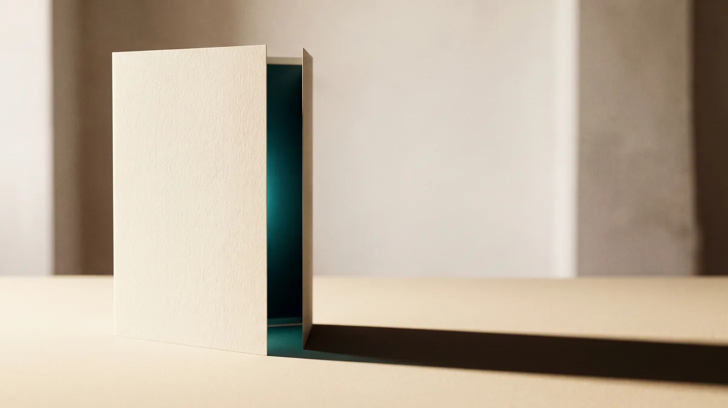 A cream panel standing ajar with teal light glowing through the gap, representing the threshold of going independent