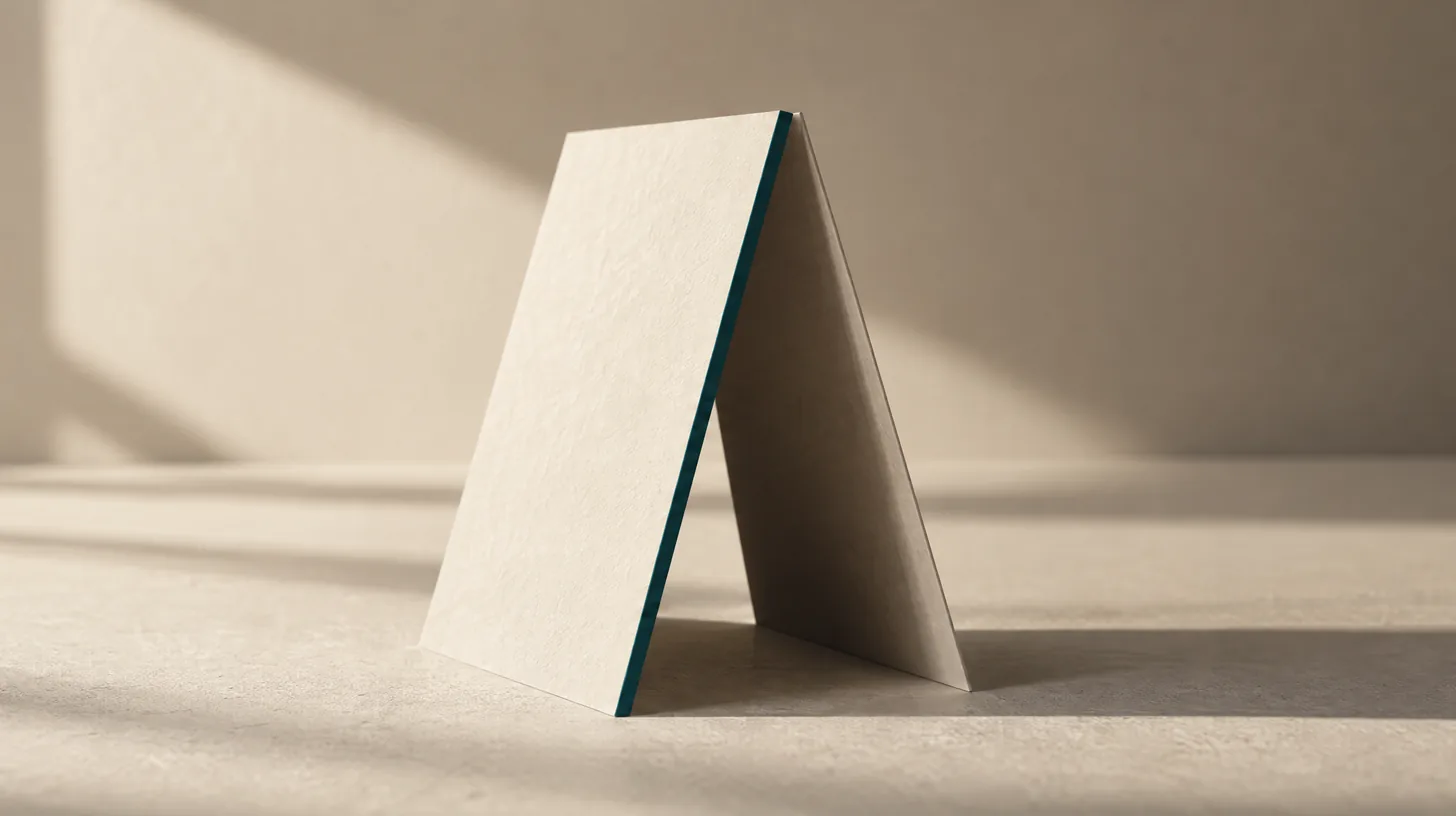 Two cream cards leaning together to form a peak with a teal edge, representing PL Rating compared with EZLynx